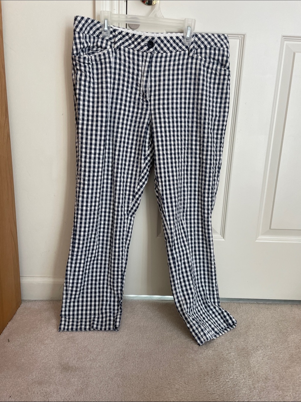 Lands' End Navy and White Gingham Mid-Rise Pants